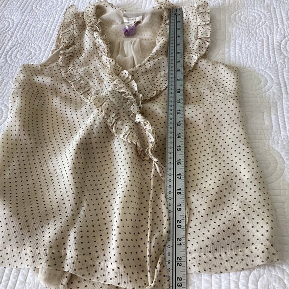 J. Crew 100% silk polka dot ruffle v-neck sleeveless wrap blouse size 0 cream - Picture 13 of 15